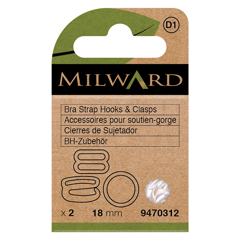 Clear plastic bra hooks, adjusters and clasps in a clear storage box