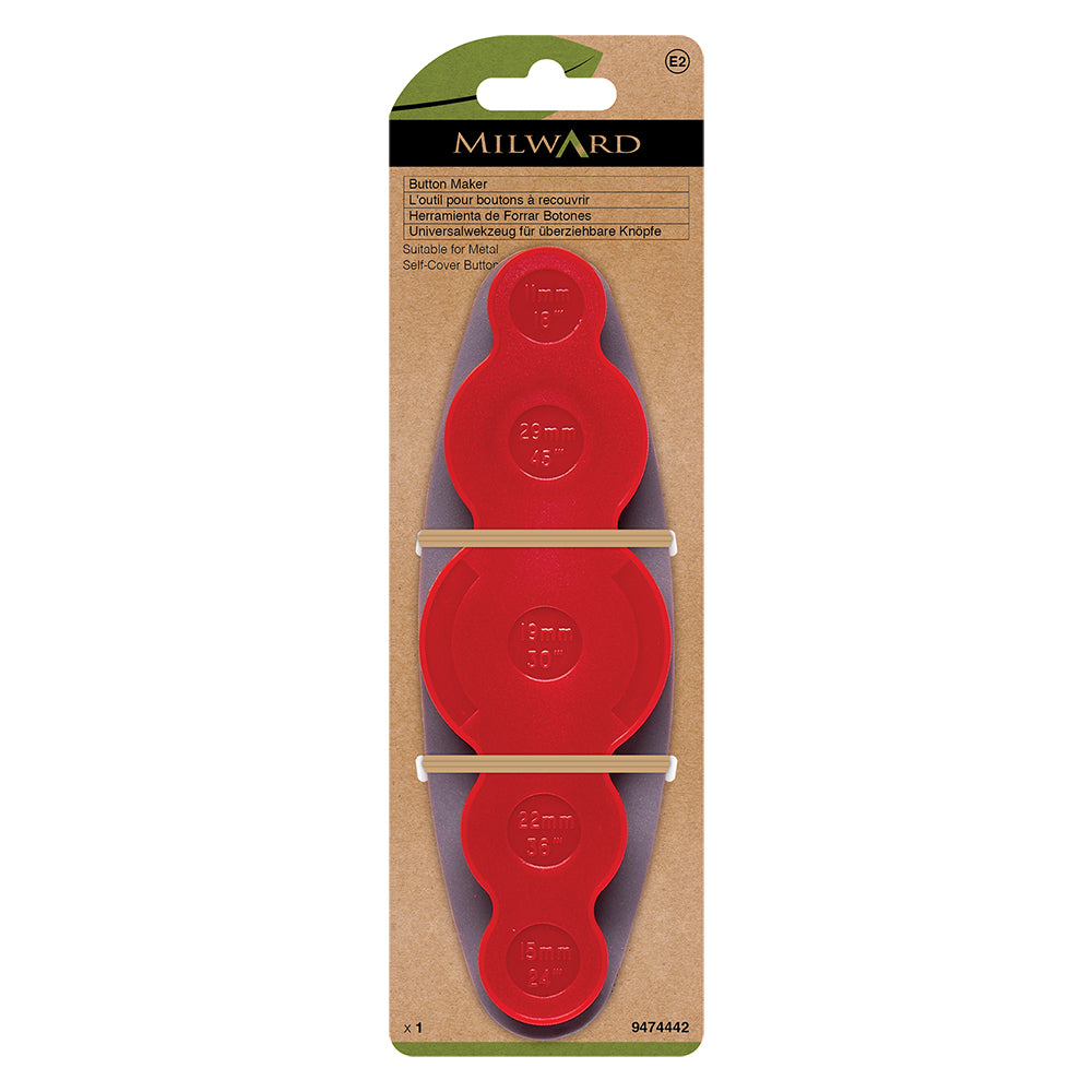 Self-cover button maker tool with moulds for different button sizes
