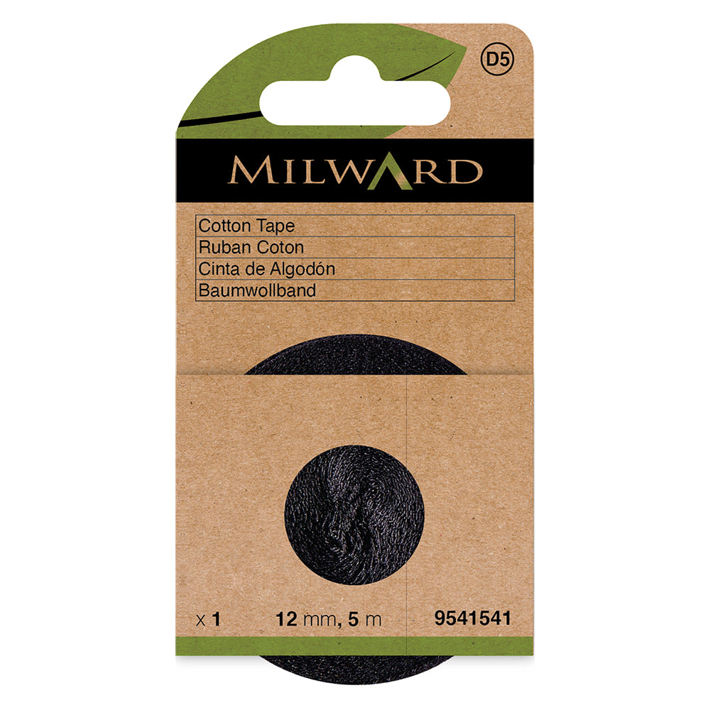 Roll of black 12mm cotton tape