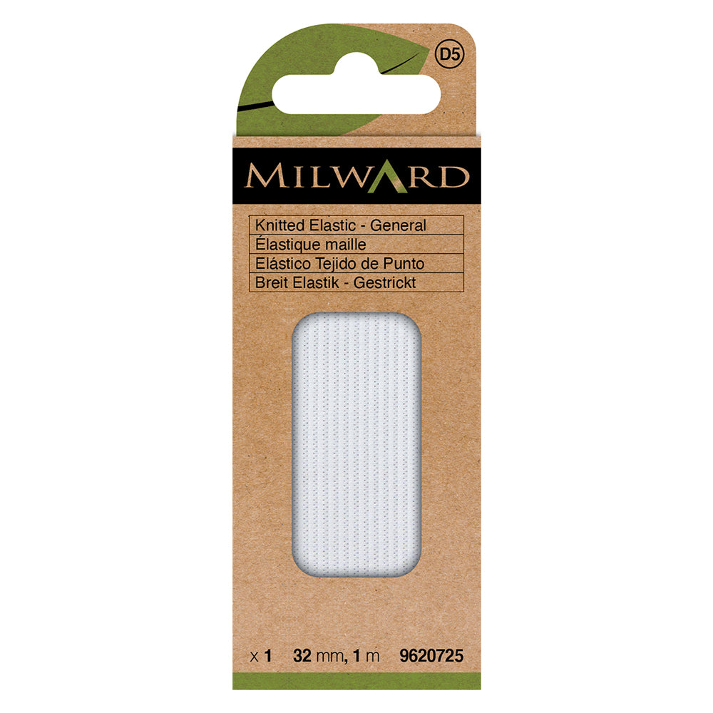 Card of white 32mm knitted elastic