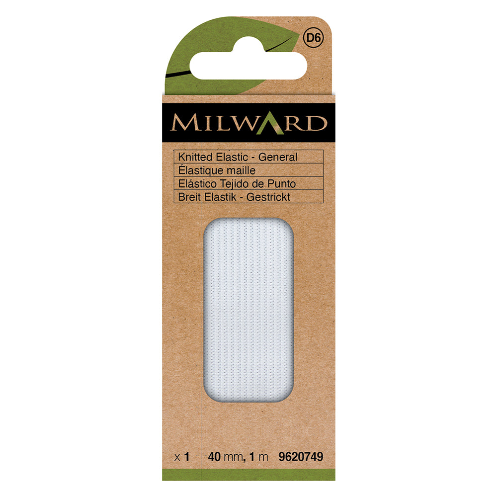 Card of white 40mm knitted elastic