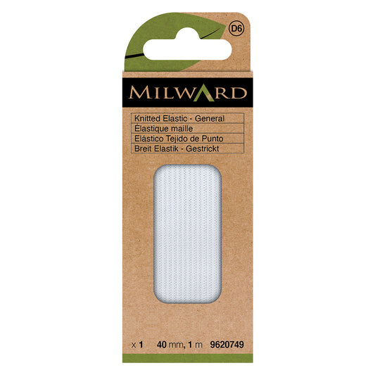Card of white 40mm knitted elastic