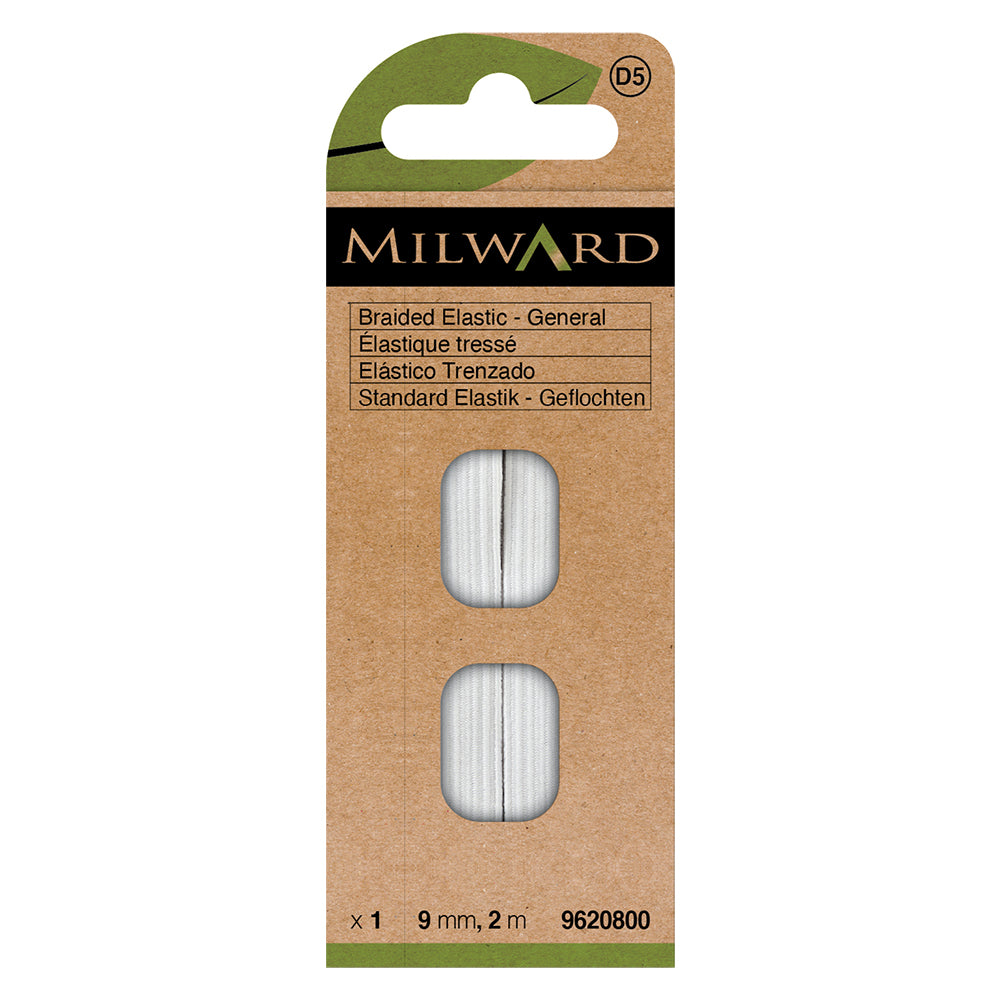 Card of white 9mm braided elastic