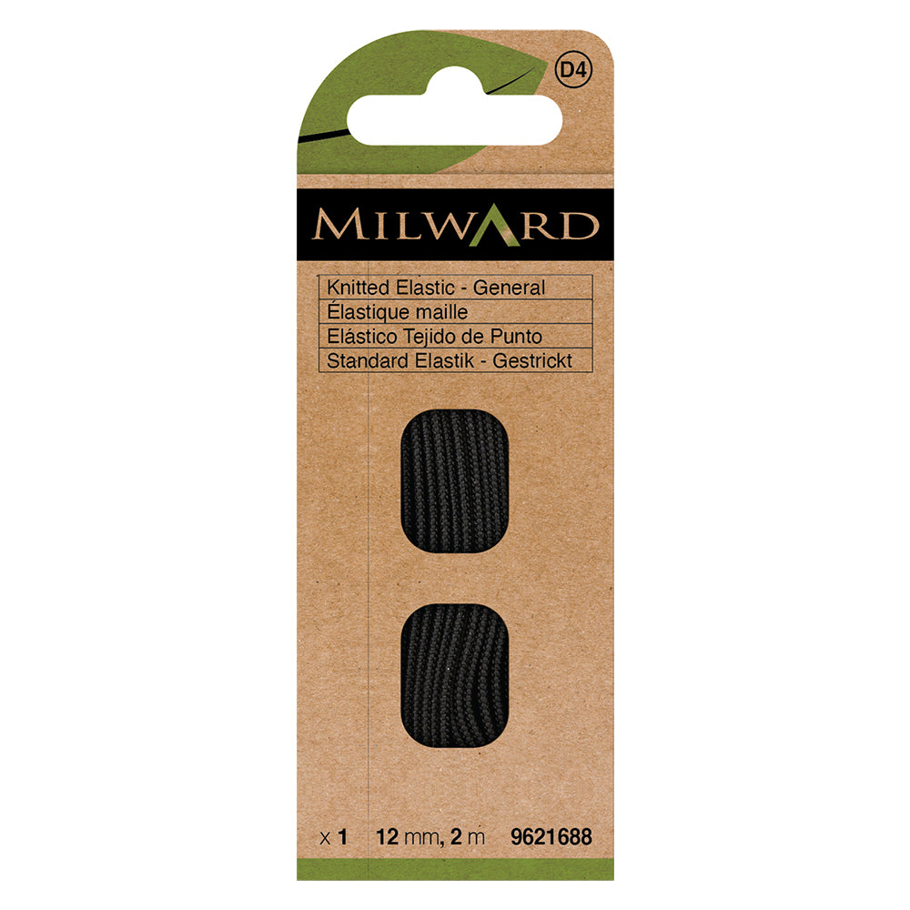Card of black 12mm knitted elastic