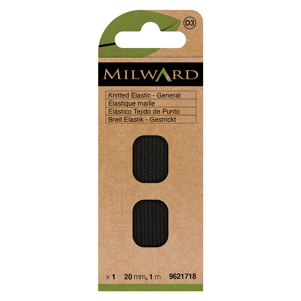Card of black 20mm knitted elastic