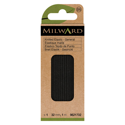 Card of black 32mm knitted elastic