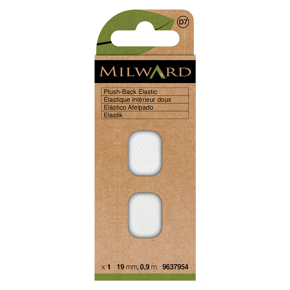 Card of white plush-back elastic