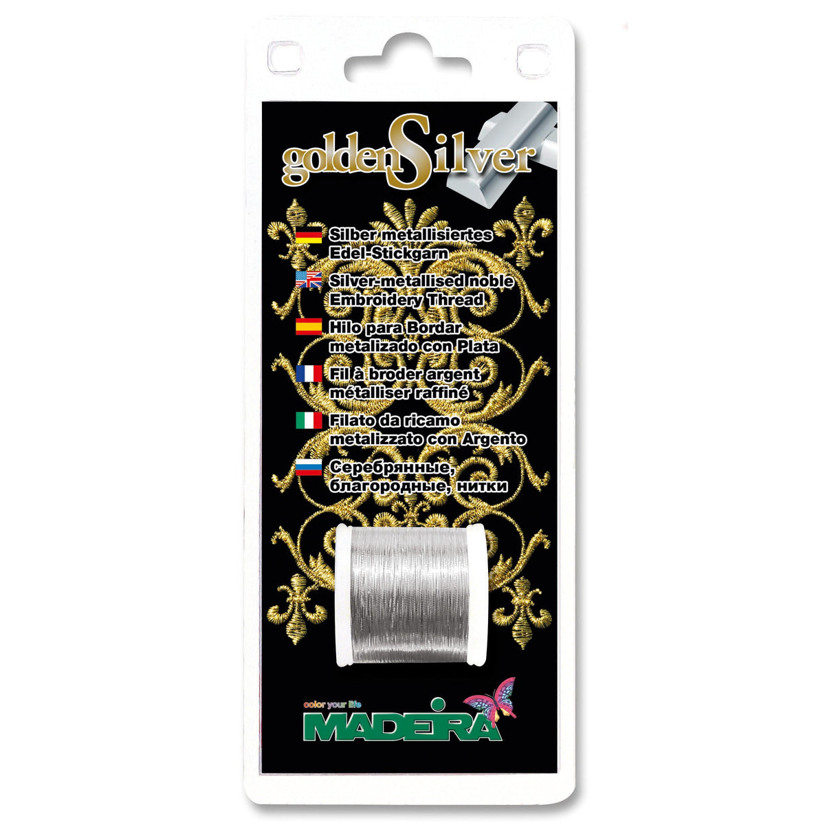 Spool of Madeira silver metallic thread