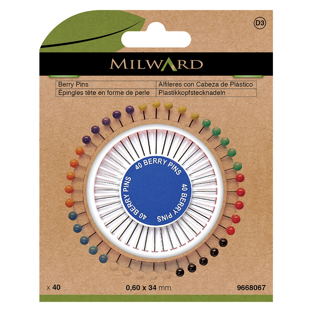 Pin wheel of colourful berry head pins