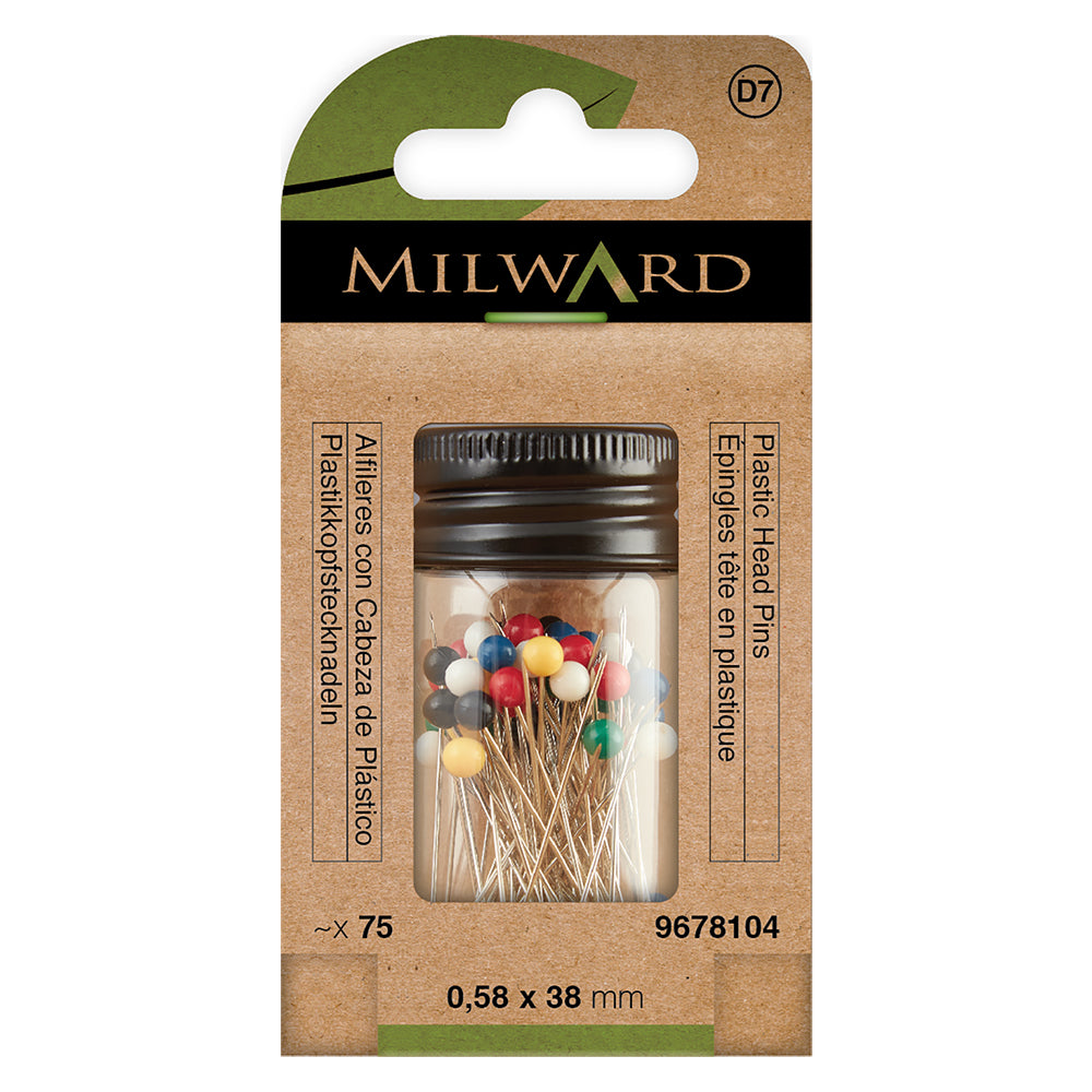 Plastic box of colourful plastic head pins