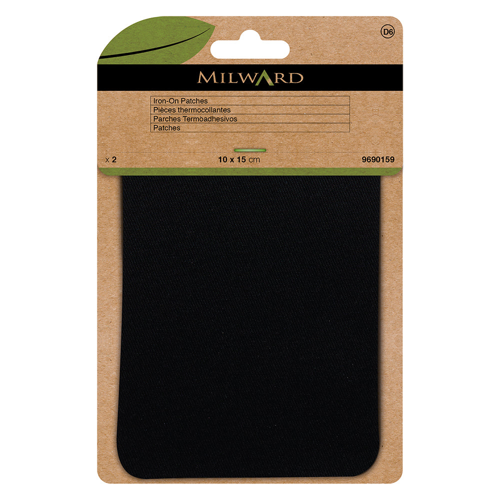 Two black twill repair patches