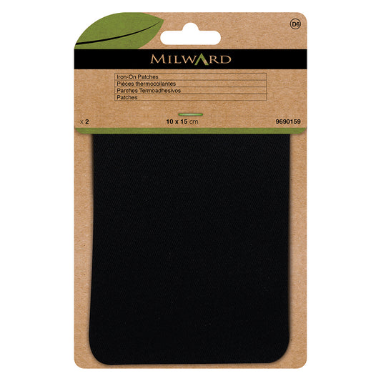 Two black twill repair patches