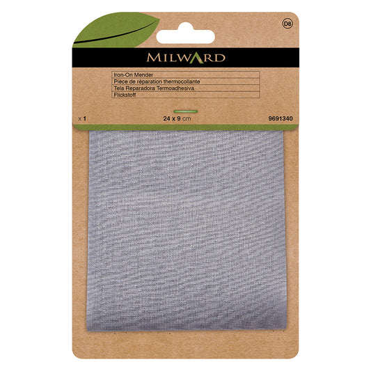 Light grey polycotton mending patch in Milward Green packaging