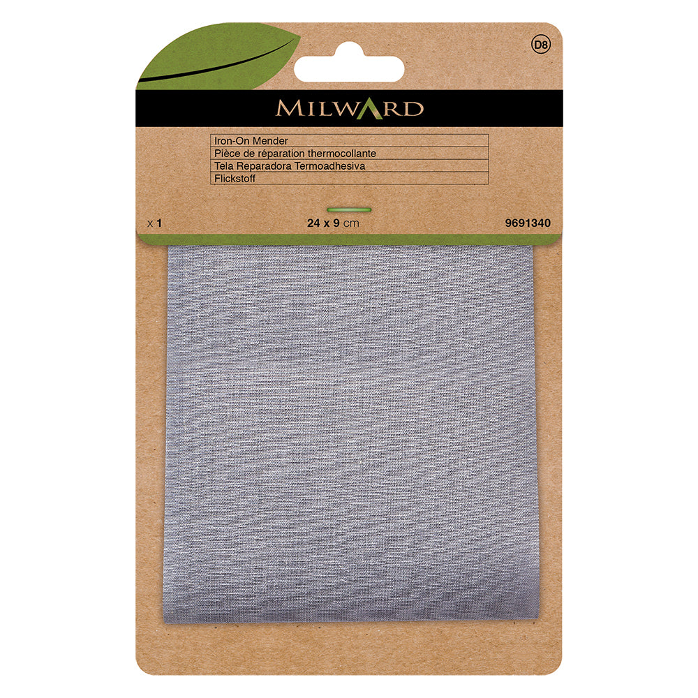 Light grey polycotton mending patch in Milward Green packaging
