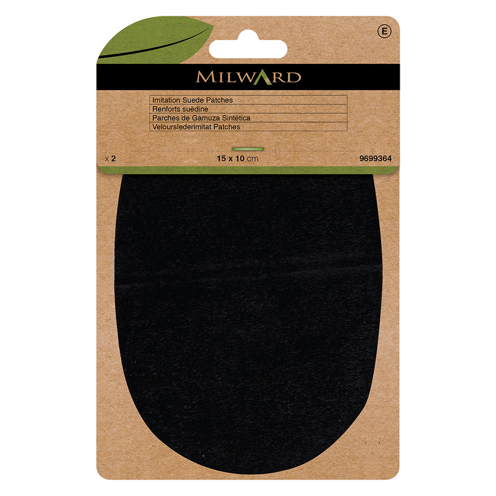 Two black imitation suede patches with punched sewing holes