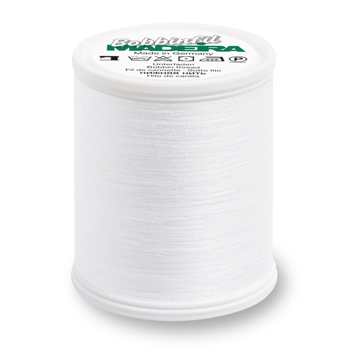 Spool of Madeira Bobbinfil No.70 white bobbin thread