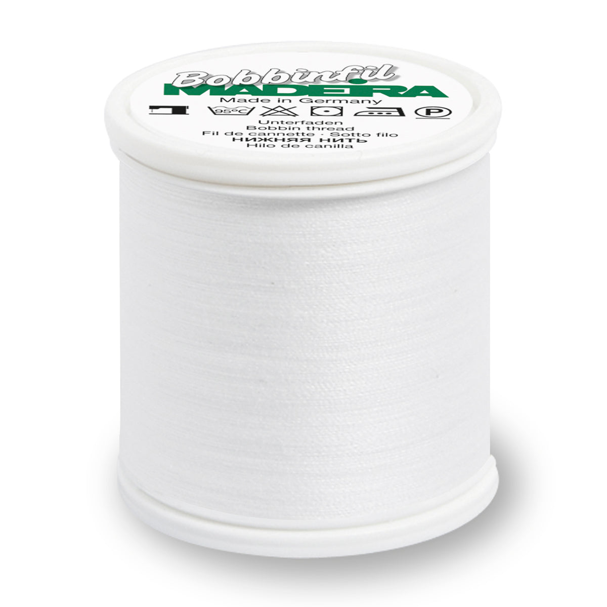 Spool of Madeira Bobbinfil No.70 white bobbin thread