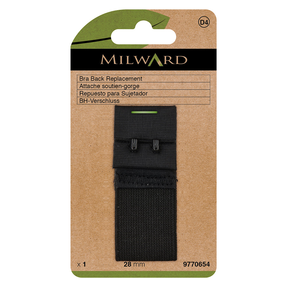 Black 28mm hook and eye bra back replacement piece