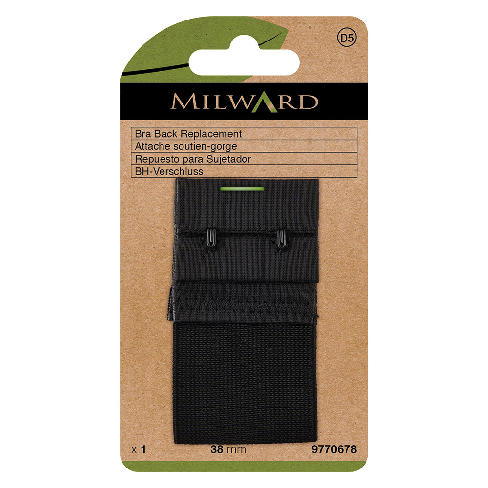 Black 38mm hook and eye bra back replacement piece
