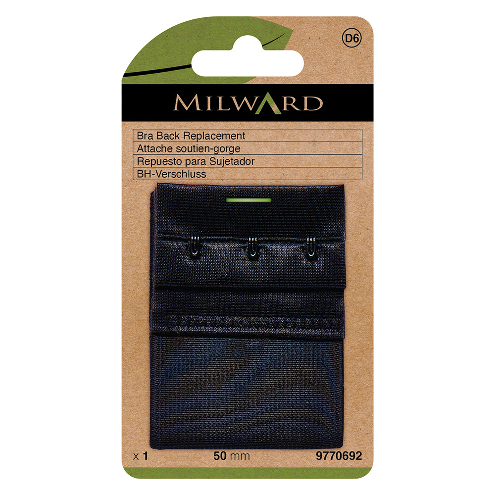 Black 50mm hook and eye bra back replacement piece