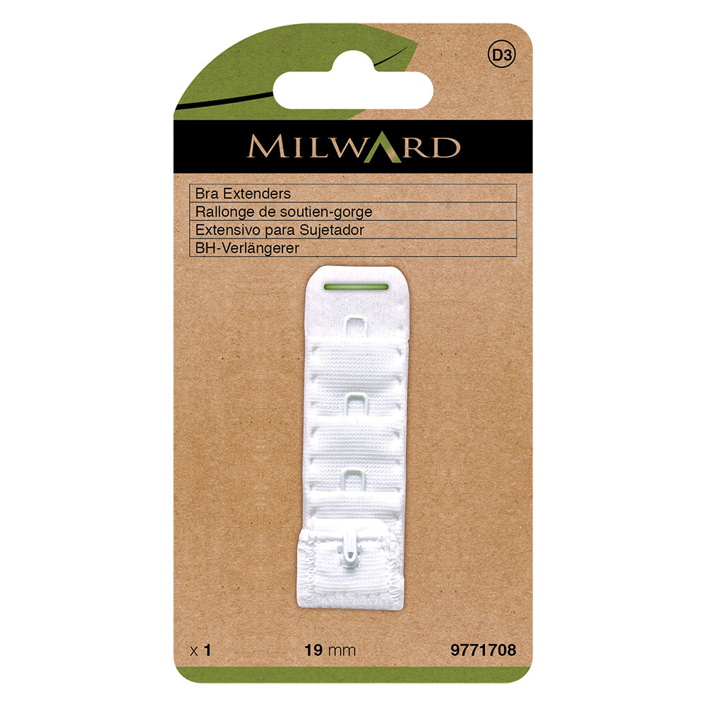 White 19mm bra back extender with hook and eye rows