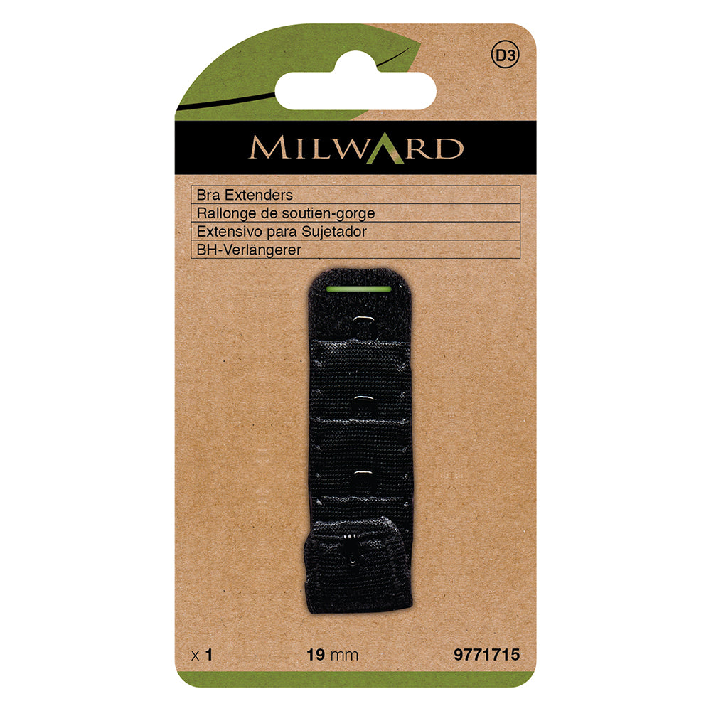 Black 19mm bra back extender with hook and eye rows