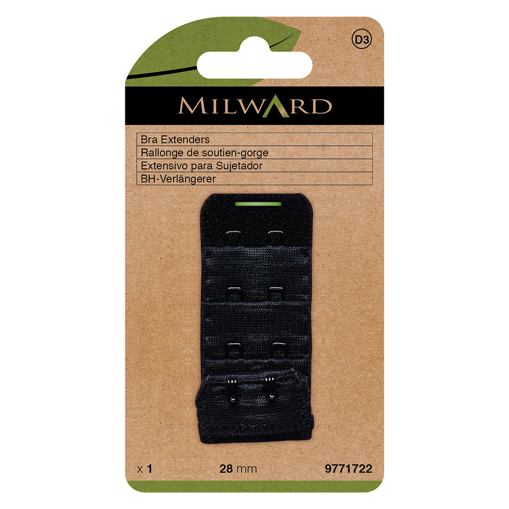 Black 28mm bra back extender with hook and eye rows