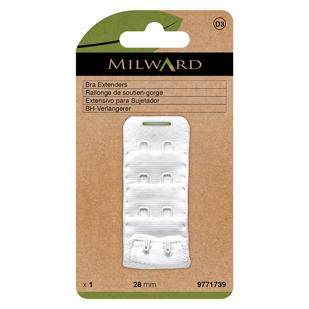 White 28mm bra back extender with hook and eye rows