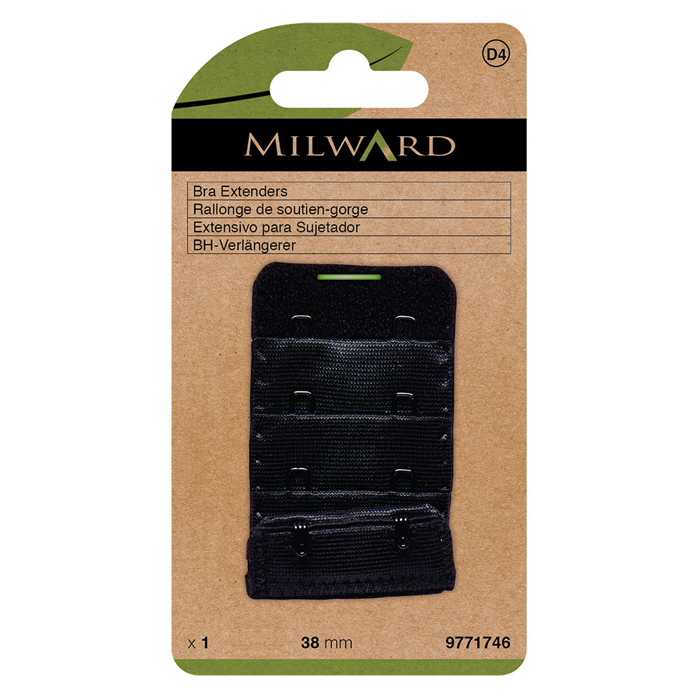 Black 38mm bra back extender with hook and eye rows