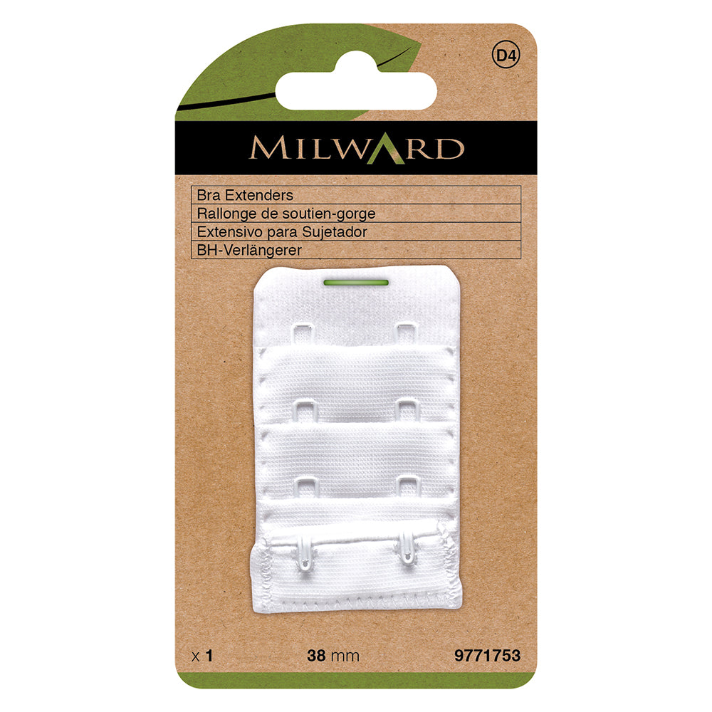 White 38mm bra back extender with hook and eye rows