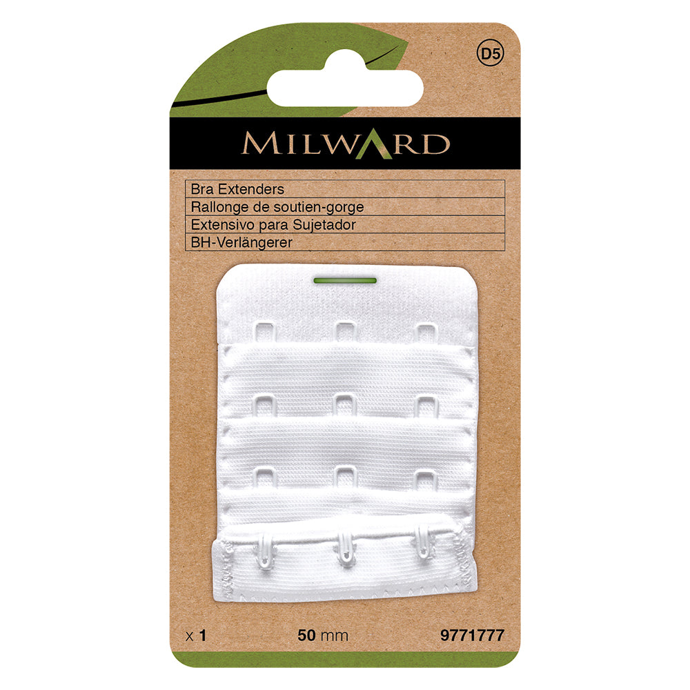 White 50mm bra back extender with hook and eye rows