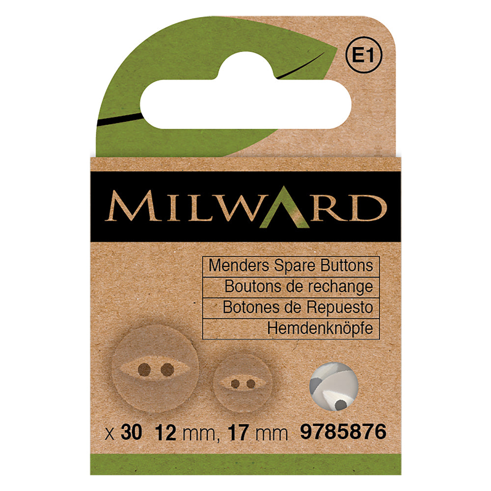 Pack of white shirt buttons in two sizes