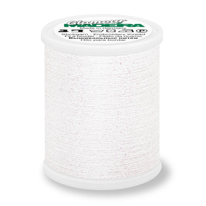 Spool of Madeira Glamour metallic embroidery thread in Prism Snow White