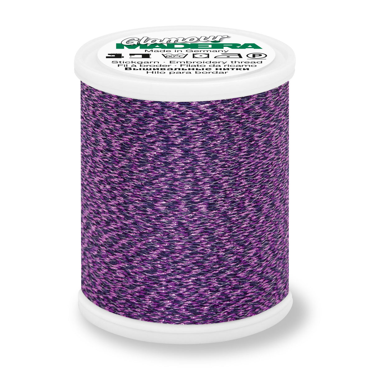 Spool of Madeira Glamour metallic embroidery thread in Amethyst