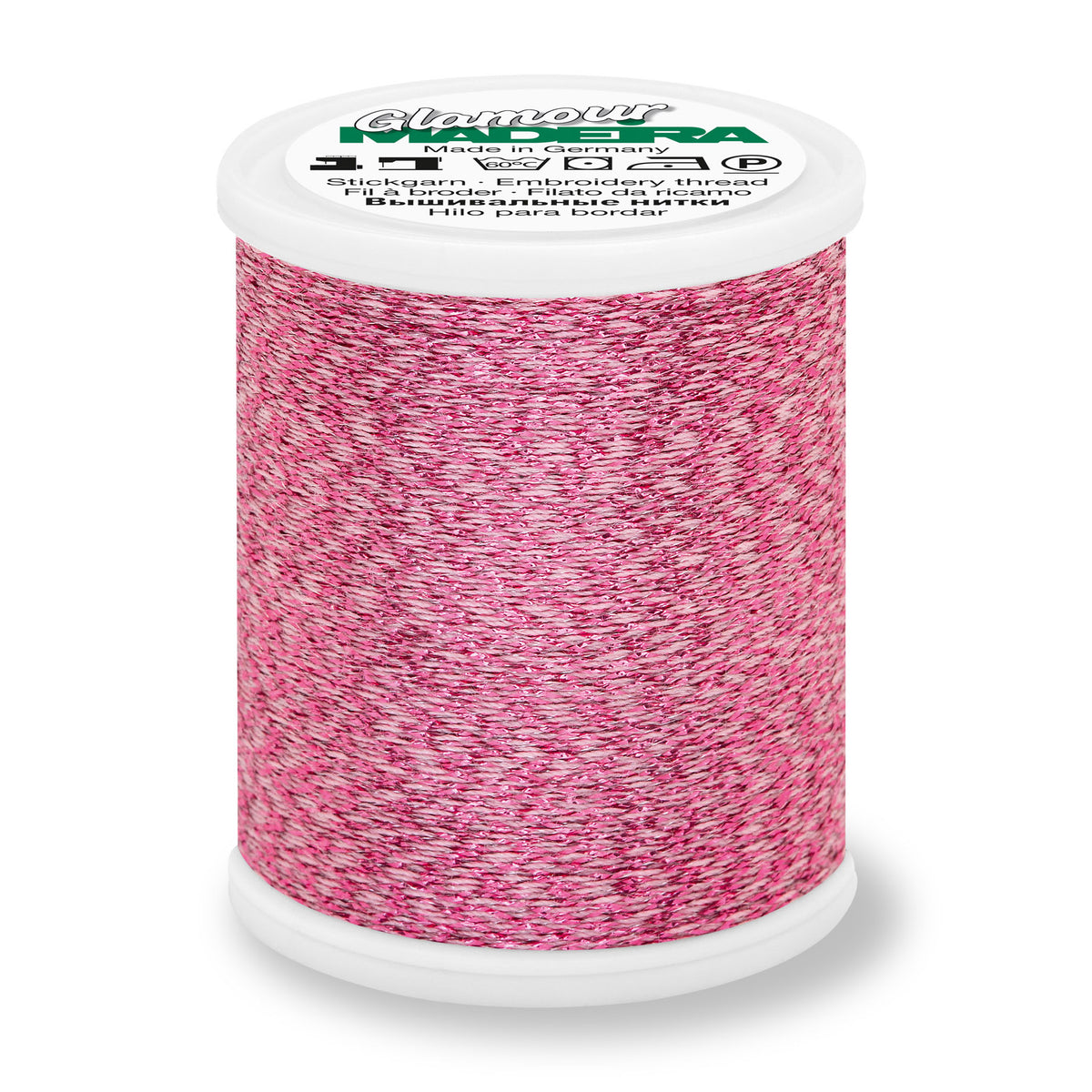Spool of Madeira Glamour metallic embroidery thread in Rose