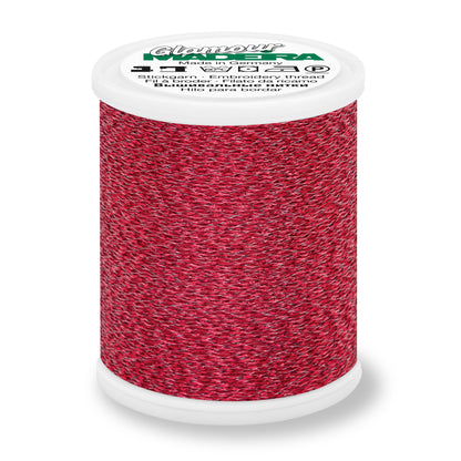 Spool of Madeira Glamour metallic embroidery thread in Ruby
