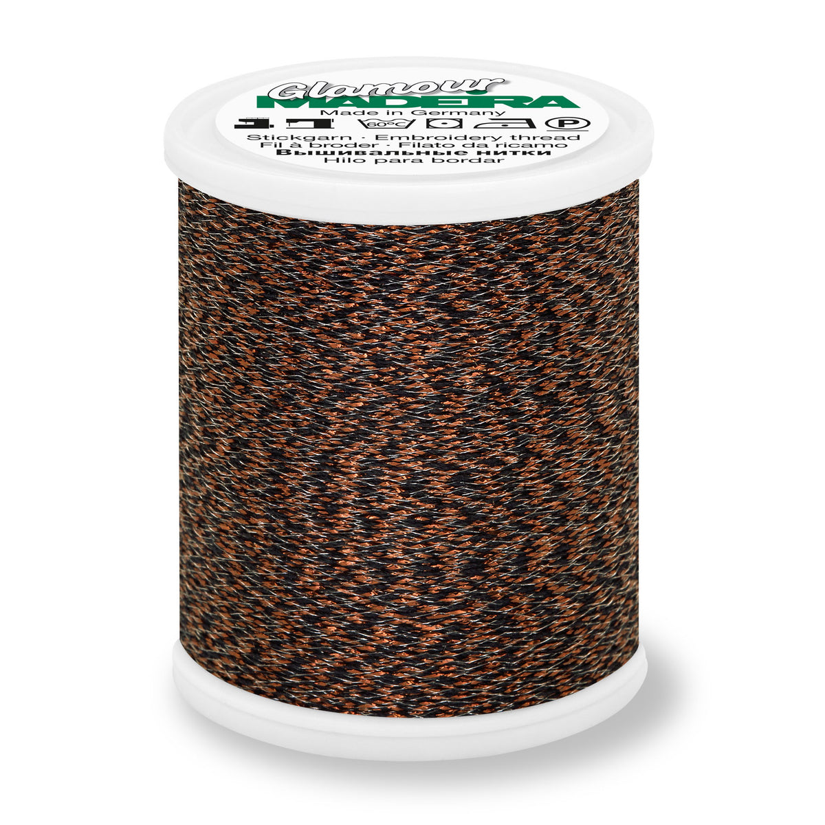 Spool of Madeira Glamour metallic embroidery thread in Ebony