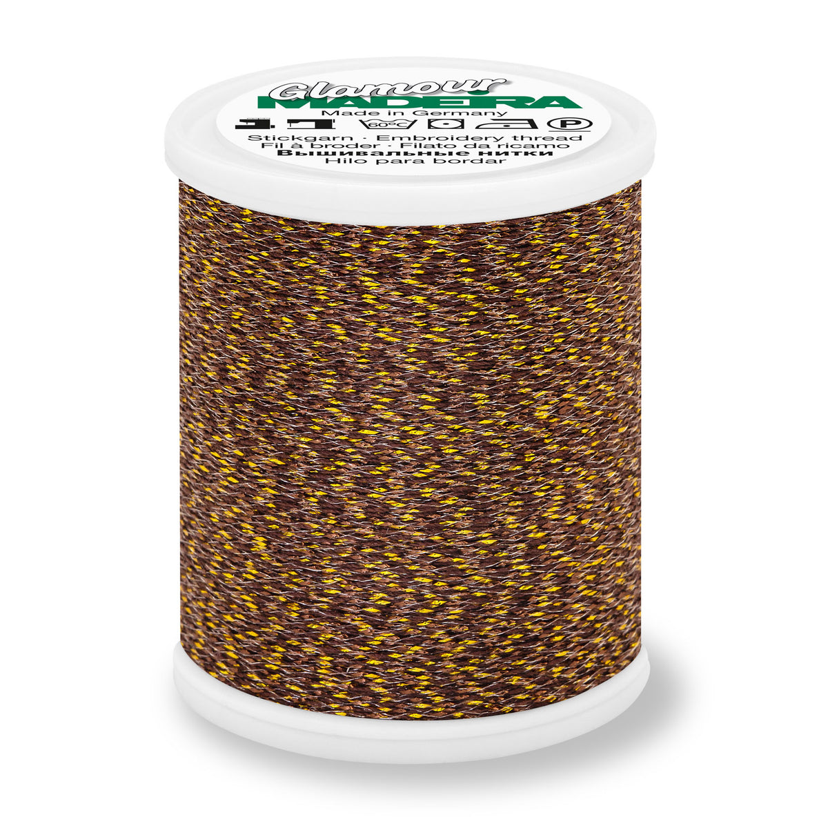 Spool of Madeira Glamour metallic embroidery thread in Bronze
