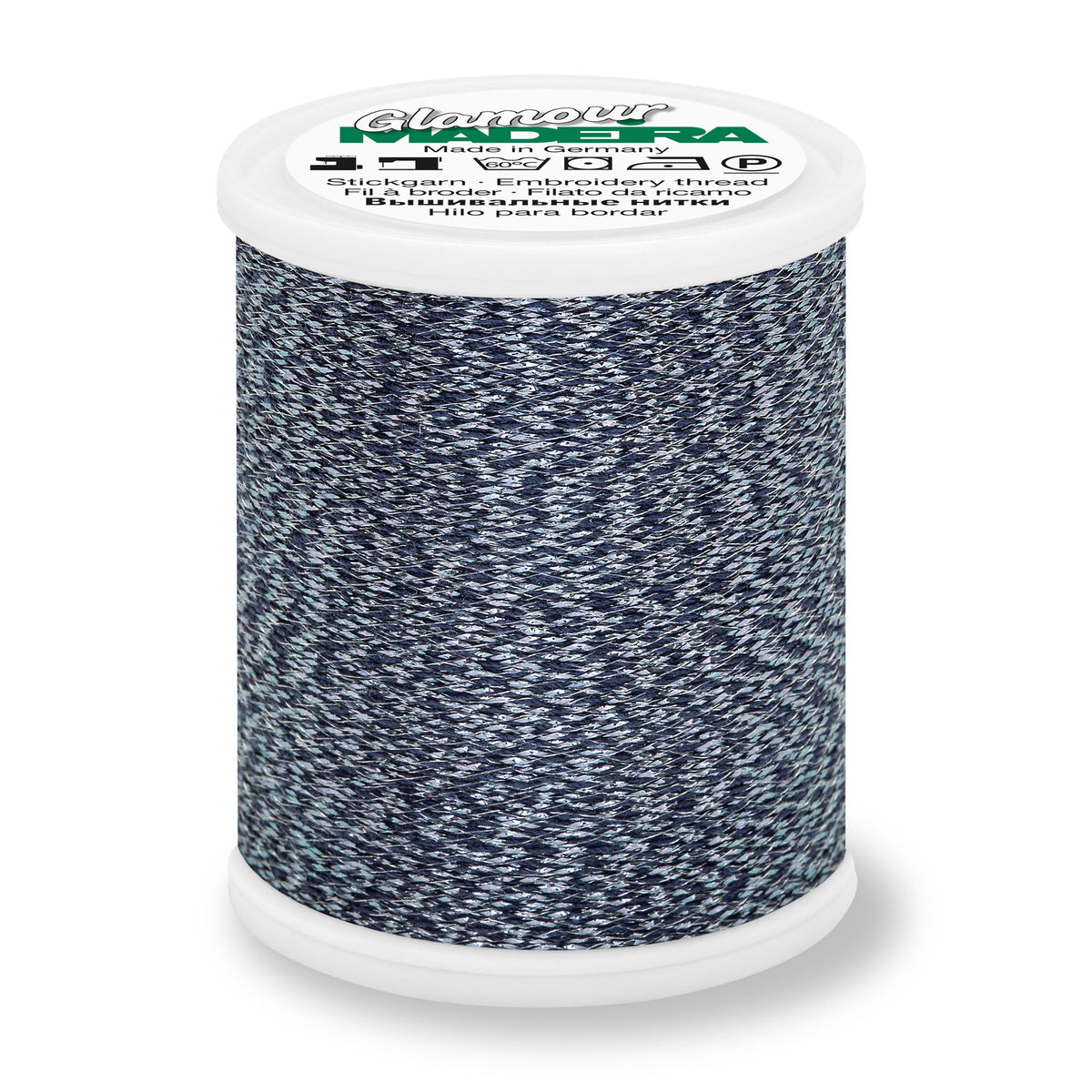 Spool of Madeira Glamour metallic embroidery thread in Black Pearl