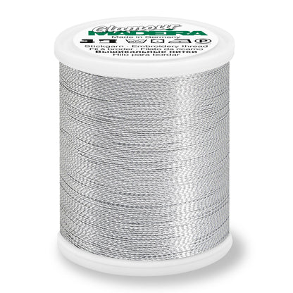 Spool of Madeira Glamour metallic thread in silver