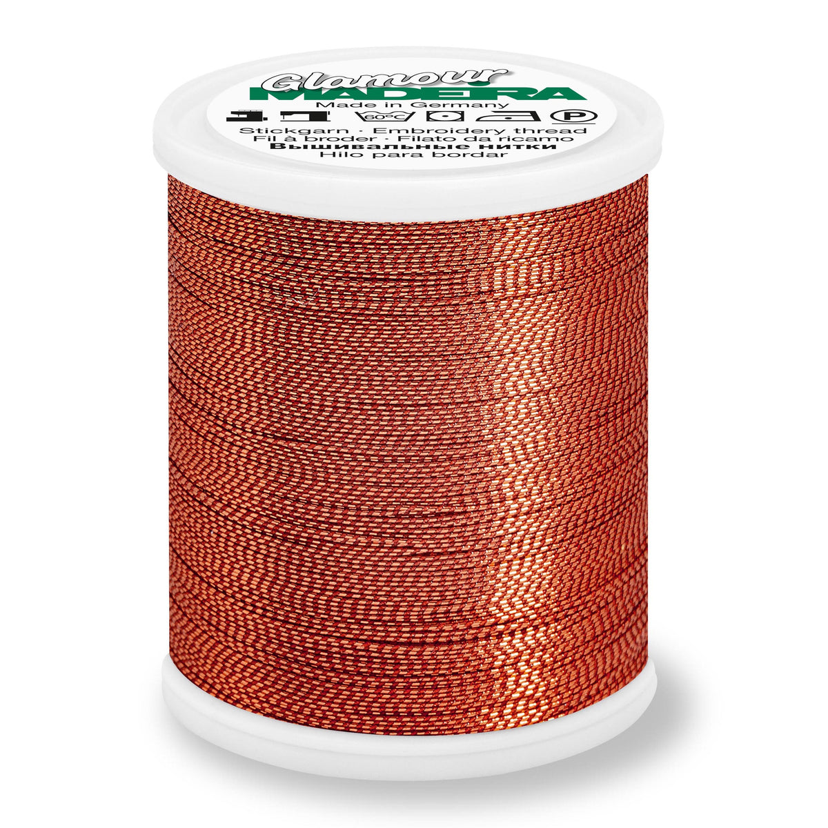 Spool of Madeira Glamour metallic thread in copper