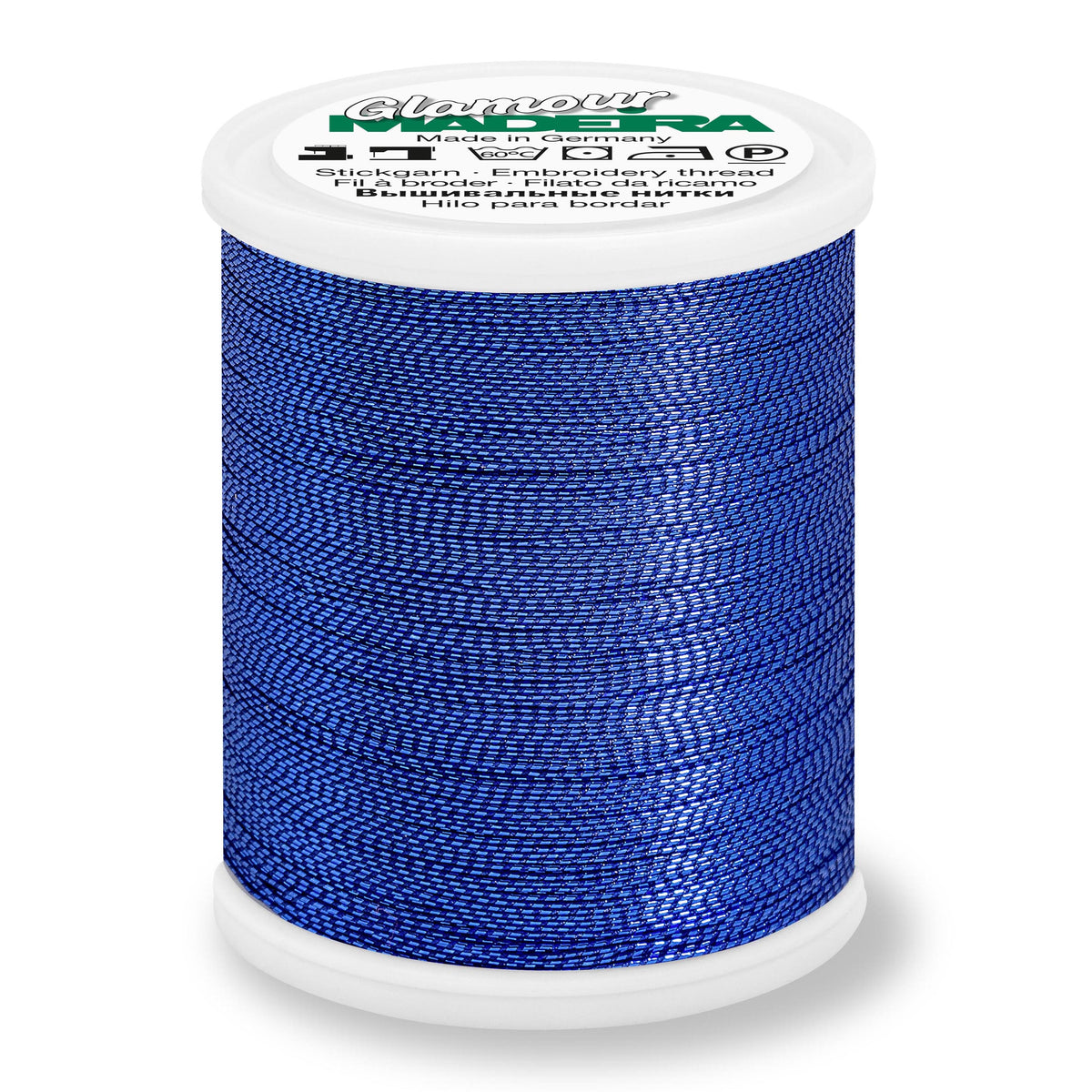 Spool of Madeira Glamour metallic thread in sapphire
