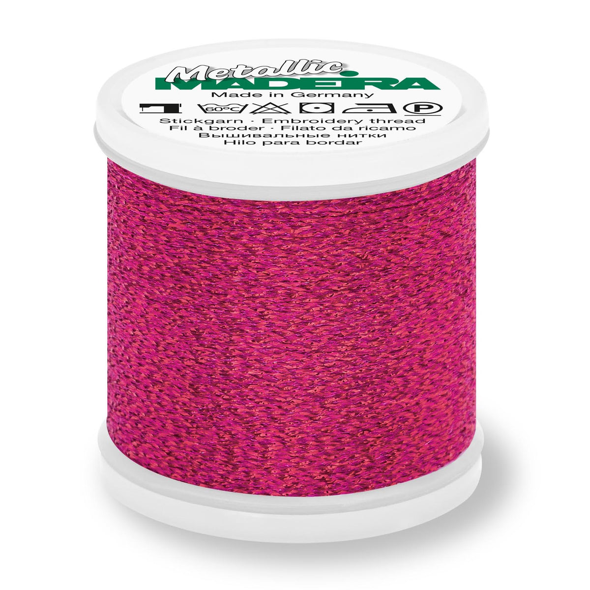 Spool of Madeira Metallic Sparkling No.40 embroidery thread in Begonia