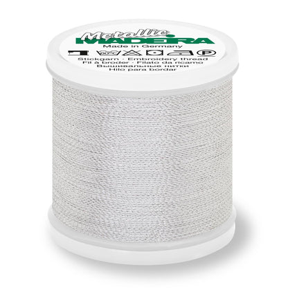 Spool of Madeira Metallic Soft No.40 embroidery thread in Silver Dust