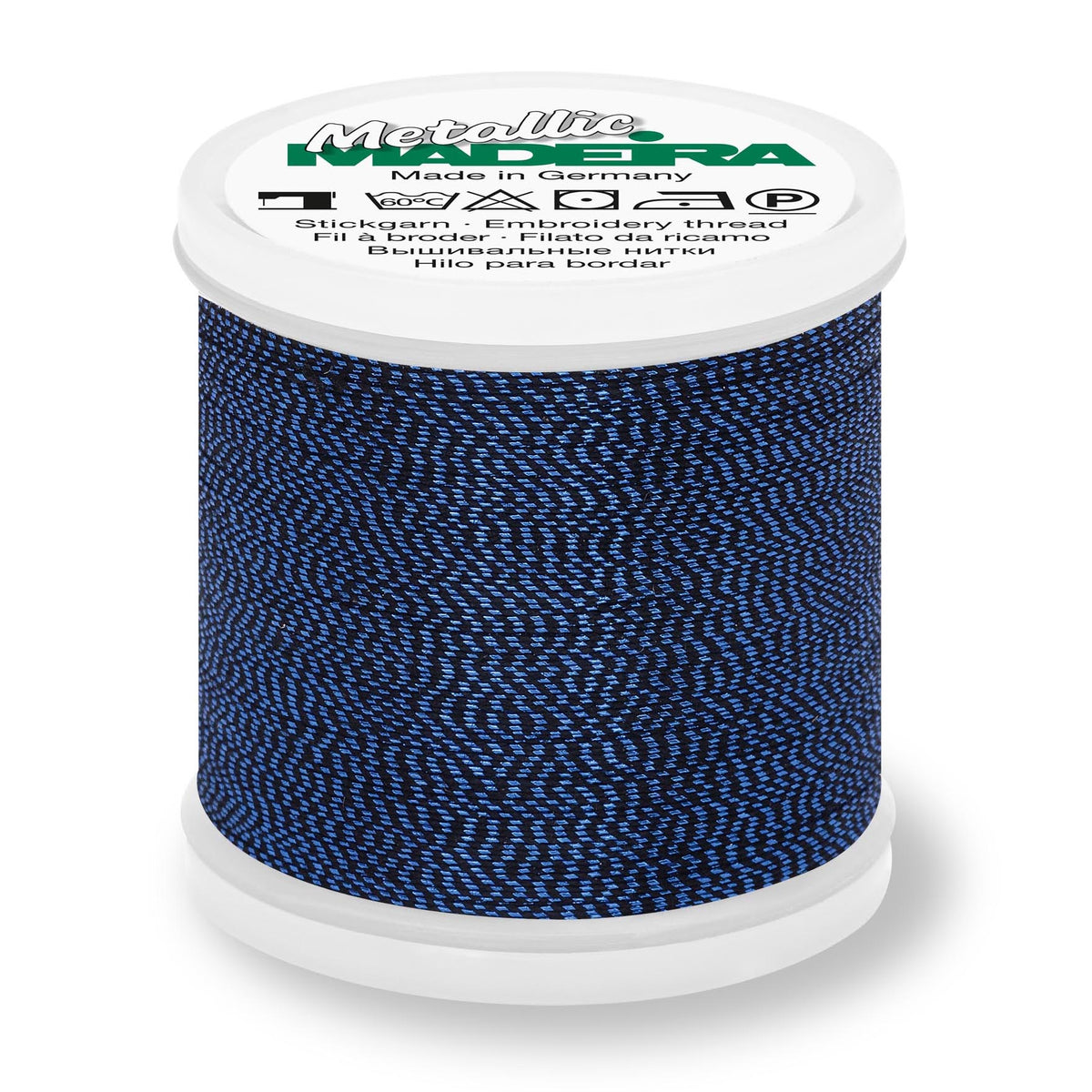 Spool of Madeira Metallic Soft No.40 embroidery thread in Lapis