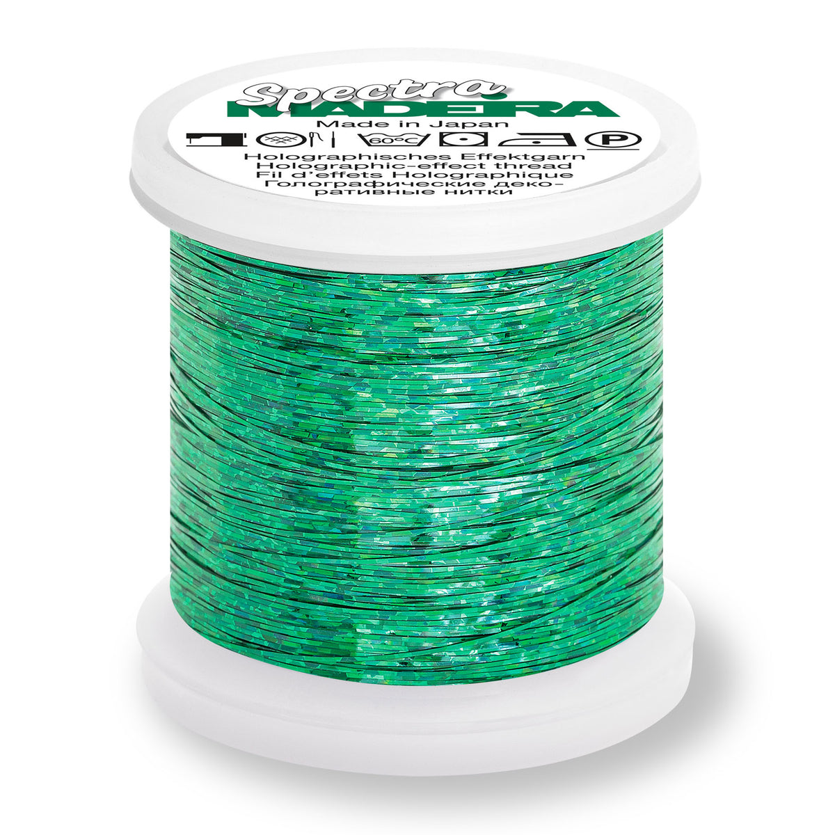 Spool of Madeira Spectra holographic thread in green