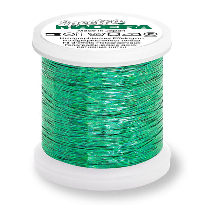 Spool of Madeira Spectra holographic thread in green
