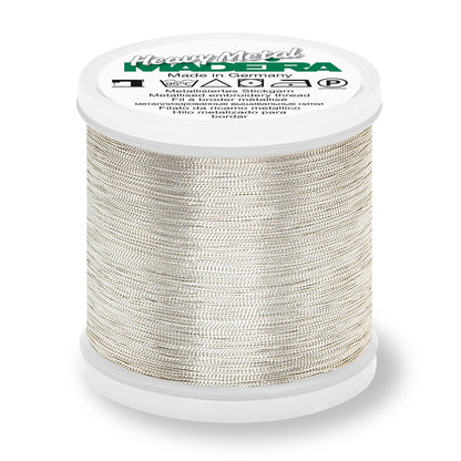 Spool of Madeira Heavy Metal metallic thread in silver