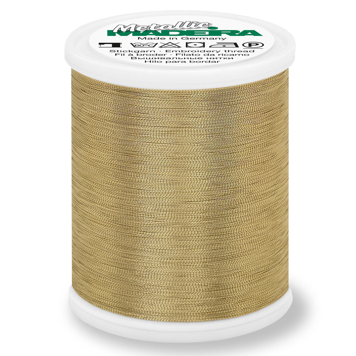 Spool of Madeira Smooth metallic thread in gold nugget