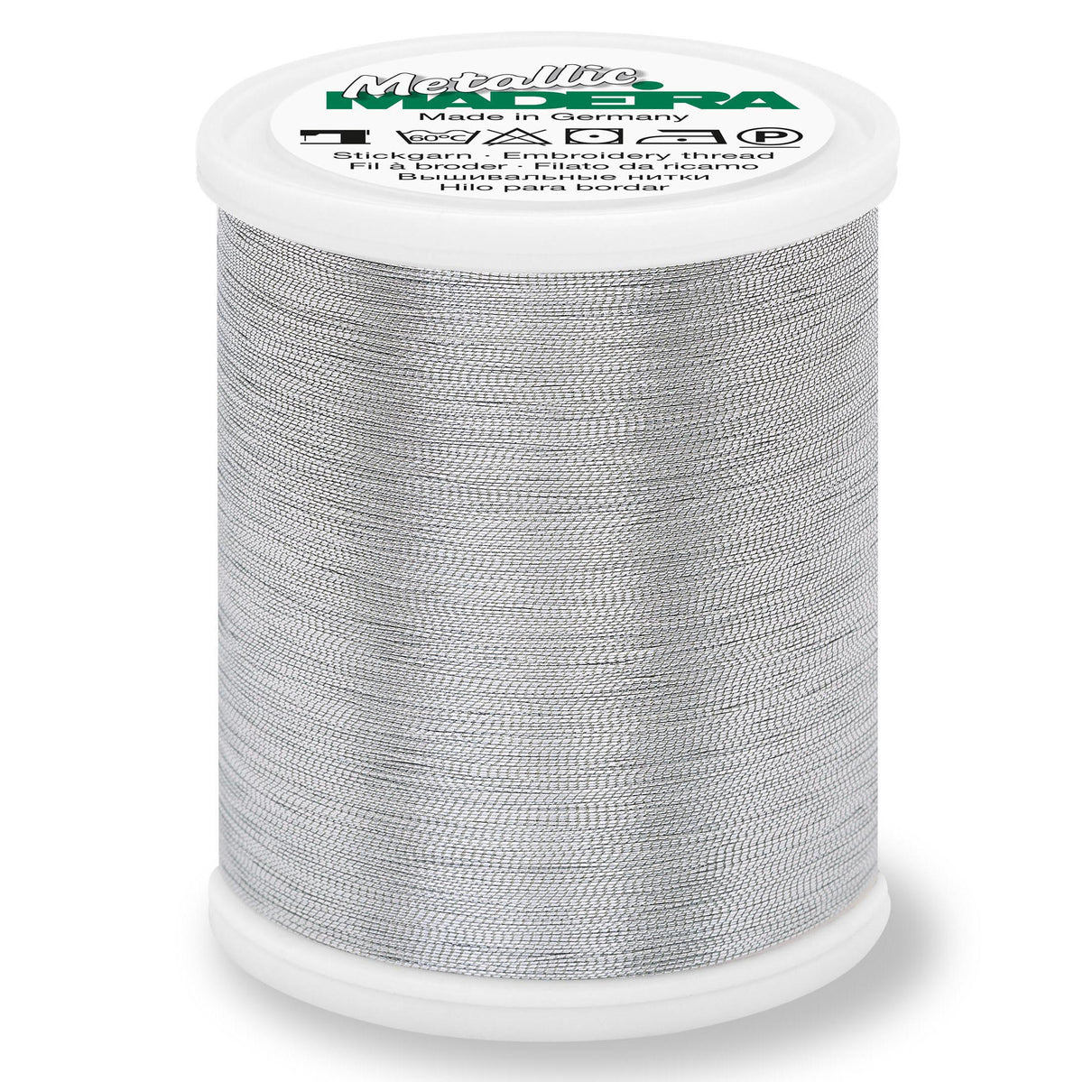 Spool of Madeira Smooth metallic thread in silver